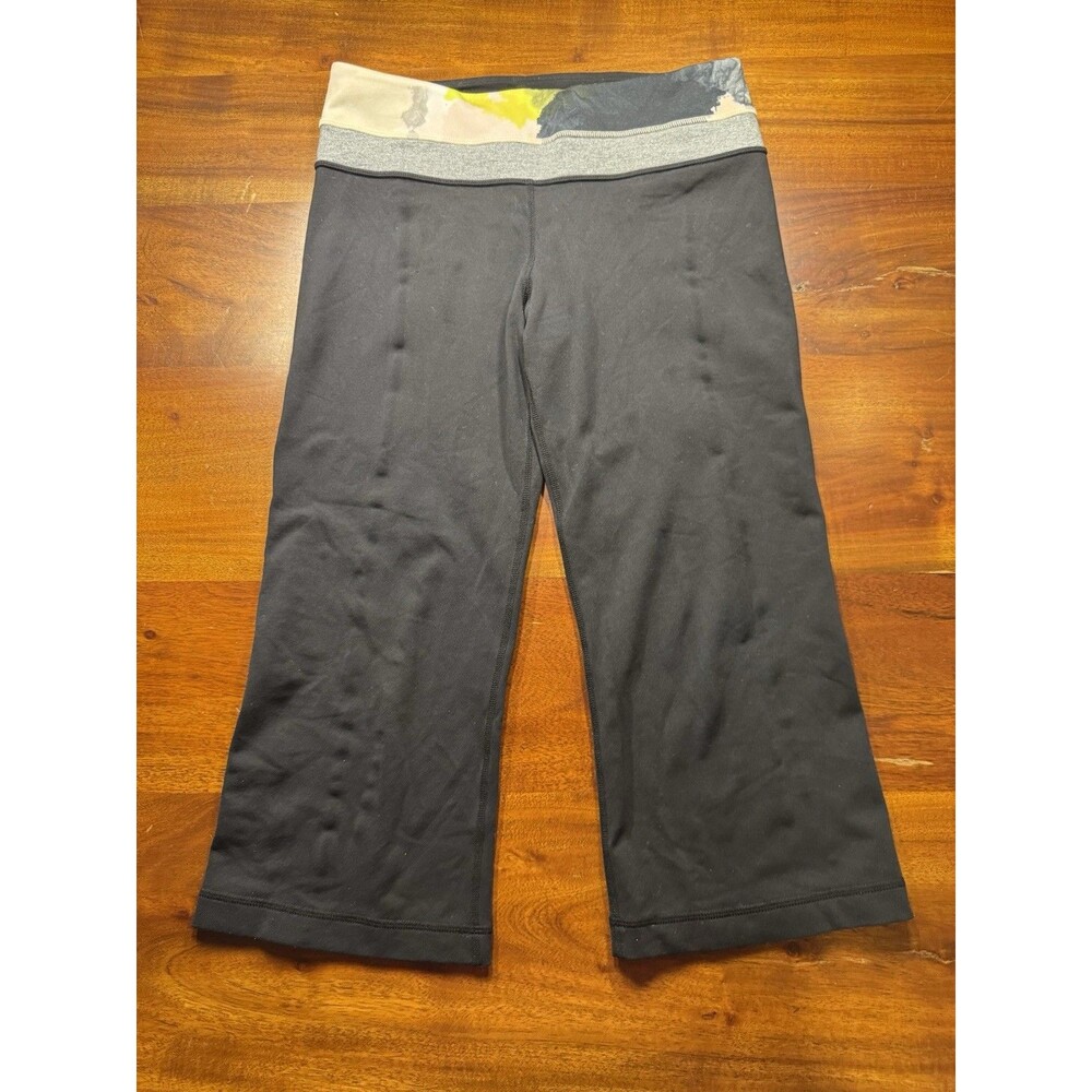 Lululemon Groove Crop Pants Size 6 Black Wide Leg Yoga Capris Multi Waistband